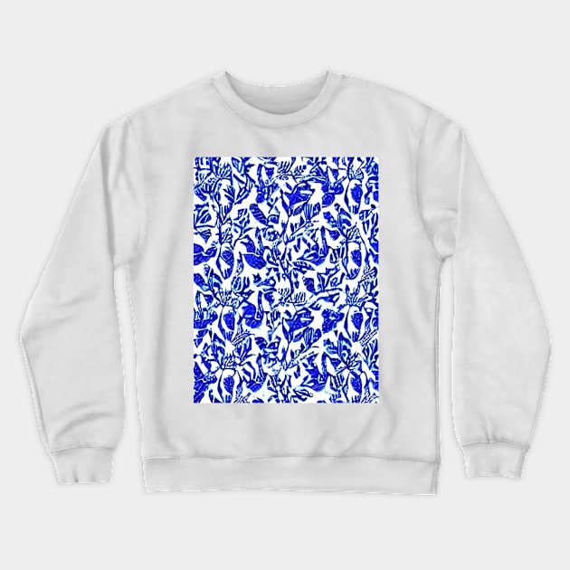 Blue and Navy Floral brush strokes pattern background Crewneck Sweatshirt by Alekxemko